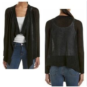 Vince Black Metallic Thread Open Front Cardigan Xsmall Mesh Waterfall Sweater